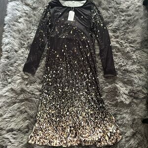 NWT Black and Gold Midi Dress